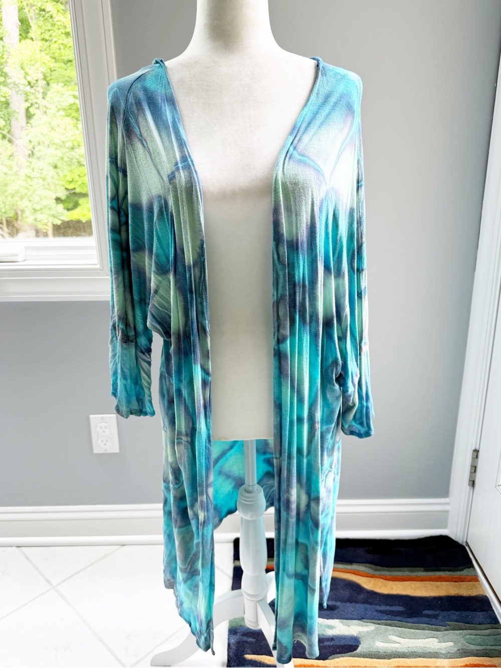 NWOT Brightly Twisted Aqua Teal Tie-Dye Duster Cardigan